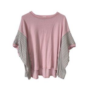 Altard State Top Size Large Crewneck Striped High Low Waffle Knit Pink Mint Cozy